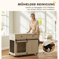 PawHut Hundebox auf Rädern, 2 Türen, 2 Schubladen, für mittlere und große Hunde, Holz, Stahl(m-5)