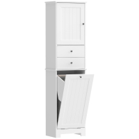 HOMCOM Mueble de Baño con Cesto para Ropa Plegable, Armario y 2 Cajones, en Madera, 45x30x171 cm, Blanco