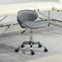HOMCOM Taburete con ruedas taburete de trabajo con altura regulable 44-56 cm y respaldo, giratorio 360°, gris(m-2)