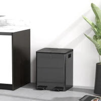 HOMCOM Cubo de cocina 2 compartimentos de 2 x 20 L, acero inoxidable, tapa con cierre suave, 45,8x36x51,6 cm, negro(m-6)