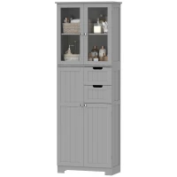 HOMCOM Mueble alto de baño, mueble de almacenamiento con 4 puertas (2 con vidrio), 2 cajones y estantes ajustables, blanco(m-8)