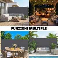 Outsunny Tenda Laterale Retrattile Impermeabile e UV 50+, in Alluminio, Acciaio e Poliestere, 420x185 cm, Grigio Scuro(m-7)