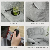 HOMCOM Sillón Relax Reclinable Eléctrico Silencioso con Función Memoria Reposapiés Mando a Distancia Bolsillo Lateral Gris(m-6)