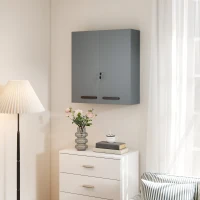 kleankin Medicine cabinet, lockable medicine cabinet with 2 doors and 6 shelves, Charcoal gray(m-4)