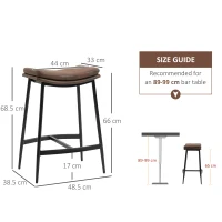 HOMCOM Set 2 Scaune de Bar în Stil Industrial cu Suport pentru Picioare, din Piele Ecologică, 48.5x38.5x68.5 cm, Negru și Maro(m-3)