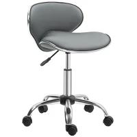 HOMCOM Taburete con ruedas taburete de trabajo con altura regulable 44-56 cm y respaldo, giratorio 360°, gris(m-7)