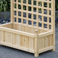 Outsunny Garden Planters with Trellis for Climbing Vines, Wood Raised Beds for Garden, Flower Pot, Indoor Outdoor, Natural(m-10)
