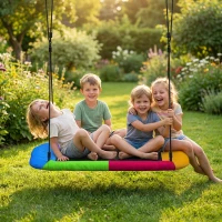 AIYAPLAY Columpio nido ajustable Columpio colgante hasta 300kg con cuerdas ajustables para 3-8 años 148x77x180 cm Multicolor(m-5)