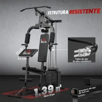 HOMCOM Máquina de Musculação com Pesos Ajustáveis de 65 kg Imprensa de Peito e Pernas Polia 135x103x210 cm Preto(m-6)