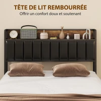 HOMCOM Cadre de lit 140 x 190 cm avec sommier à lattes en métal, lit double rembourré avec 4 tiroirs et étagère, noir(m-4)