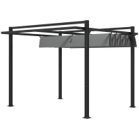 Outsunny 3 x 3(m) Retractable Pergola, Garden Gazebo Shelter with Aluminium Frame, for Grill, Patio, Deck, Dark Grey(m-11)