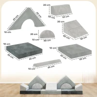 AIYAPLAY Kids Play Sofa, 12 Pieces Foam Modular Soft Play Set for Playroom, Children Convertible Sofa for Boys and Girls, Grey(m-3)