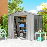 Outsunny 7 x 4ft Lockable Metal Garden Tool Storage Shed Storage - Light Grey(m-2)