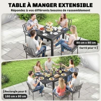 Outsunny Table de jardin extensible pour 4-6 personnes avec rallonge auto-stockée aluminium avec effet bois 80-160 x 80 cm noir(m-4)