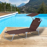 Outsunny Transat Bain de Soleil Pliable Chaise Longue Pliante Grand Confort Dossier Inclinable Multi-positions et Pare-Soleil réglable Dim. 187L x 58l x 36H cm chocolat(m-10)