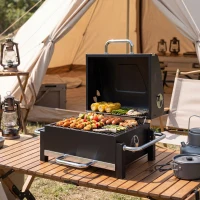 Outsunny Parrilla de carbón de acero portátil Ahumador BBQ con tapa ventilación ajustable bandeja de carbón de dos niveles termómetro(m-5)