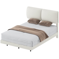 HOMCOM Lit double 135x190 cm Sommier avec tête de lit rembourrée Effet flottant Structure métallique Beige