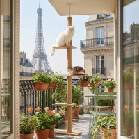 PawHut Arbre à chat poteau à griffer hauteur réglable dim. 43L x 27I x 228-260H cm 4 niveaux d'activités marron(m-8)