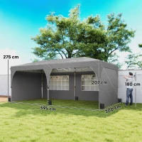 Outsunny Cenador de jardín 3 x 6 m pop-up carpa plegable altura regulable impermeable protección UV50+ gris(m-3)