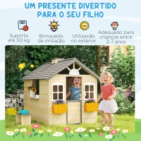 Outsunny Casa de Jardim de Madeira para Crianças de 3-7 Anos com Janelas 2 Floreiras e 1 Banco 113x94x134,5 cm Madeira(m-4)