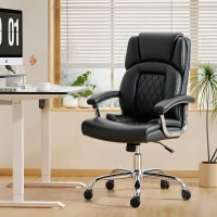 HOMCOM Big and Tall Office Chair 180kg with Spring Cushion, PU Leather - Black(m-17)