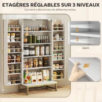 HOMCOM Armoire de cuisine meuble cuisine rangement avec 12 étagères à portes, étagères ajustables, 58x29x119,5cm, blanc(m-5)