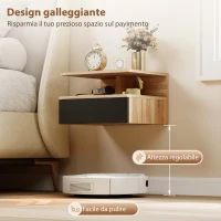 HOMCOM Set di 2 Comodini Sospesi con Cassetto e Mensola Aperta, 35x32x22.5 cm, Nero e Rovere(m-5)