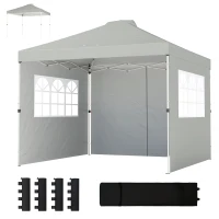 Outsunny Pabellón 3x3 m Impermeable Ajustable en Altura Pop-up Pabellón Plegable con 3 Paredes Laterales Ventanas Ventilación, UV 50+ Gris claro(m-7)