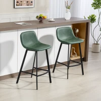 HOMCOM Bar Stools Set of 2, PU Leather Dining Stools with Backrest, Footrest, for Kitchen, Counter, Breakfast Bar, Green(m-2)