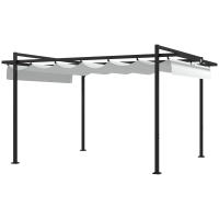 Outsunny Pérgola 3x4 Pérgola de Jardim com Teto Retrátil de Poliéster e 12 Orifícios de Drenagem Branco