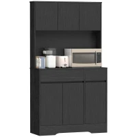 HOMCOM Aparador de cocina con encimera, 6 puertas, armario alto de gran capacidad con estantes, negro(m-6)