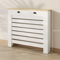 HOMCOM Couvercle de radiateur cache radiateur grille à lattes horizontales avec 2 tiroirs en bois 111l x 19P x 95,5H cm blanc(m-3)