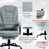 Vinsetto Cadeira de escritório com massagem, cadeira de escritório com altura ajustável, encosto reclinável e controle remoto com fio, cinza(m-4)