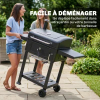 Outsunny Barbecue au charbon avec bac à charbon réglable, chariot grill de jardin fumoir avec tablettes latérales et thermomètre(m-9)