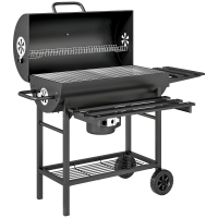 Outsunny Churrasqueira a Carvão em Aço BBQ Fumante com Tampa Alças Termómetro Rodas Móvel 114x65x95 cm