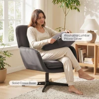 HOMCOM Poltrona da salotto in velluto con cuscino e struttura in metallo, Grigio scuro(m-4)