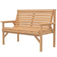 Outsunny Banco de jardín 2 plazas en madera, banco de listones con reposabrazos y respaldo, mueble de exterior para balcón, terraza, jardín(m-7)