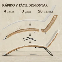 Outsunny Tumbona de Jardín Exterior de Ratán en Forma de S con Cojín Asiento Transpirable y Estructura de Acero para Patio Crema(m-8)