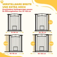 PawHut Haustiertor, 96 cm Treppengatter, verstellbare Breite 76-104 cm, mit Katzentür, für Treppen und Türöffnungen, Schwarz(m-4)