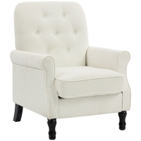 HOMCOM Fauteuil de salon, canapé 1 place avec assise rembourrée épaisse, coussin à ressorts, tissu en lin, 69x75x90cm, crème