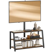 HOMCOM Mueble TV con soporte para televisores de 32-70 pulgadas, estantes abiertos, ángulo ajustable 35°, 108x41x135cm, marrón(m-7)