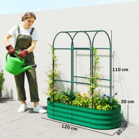 Outsunny Galvanised Raised Garden Bed with Arched Trellis, 4 x 2 x 4.6ft Metal Raised Bed for Garden with Open Bottom, Green(m-3)