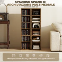 HOMCOM Set 2 Mobili Porta CD con Ripiani Regolabili per 204 CD in Legno, 21x22.5x88.5 cm, Marrone Rustico(m-4)