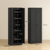 HOMCOM Armario 2 puertas mueble de almacenaje con 5 estantes, estilo contemporáneo, 60L x 36,5l x 175H negro(m-3)