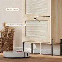 HOMCOM Mueble para zapatos 12 pares, armario para zapatos, 2 cajones abatibles, puertas de ratán y estantes ajustables, roble(m-4)