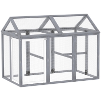 PawHut Recinto para Galinheiro 1,18 m² Parque Gradeado com Portas Trancáveis Estrutura em Madeira Maciça 140x88,5x106 cm Cinza