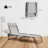 Outsunny Tumbona Plegable, Tumbona Jardín Exterior Reclinable 4 Posiciones con Reposacabezas y Marco de Acero, Carga 120 kg, para Terraza, Piscina, Playa, 189x58x30 cm, Crema(m-3)