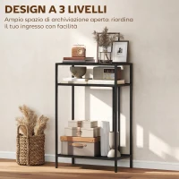 HOMCOM Tavolo Consolle con Ripiani Aperti a 3 Livelli, in Acciaio, 55x30x85 cm, Nero(m-4)