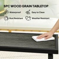 Outsunny Metal Garden Coffee Table, Outdoor Side Table with SPC Woodgrain Tabletop for Outside, 100 x 52 x 46cm, Dark Grey(m-4)