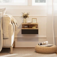 HOMCOM Set di 2 Comodini Sospesi con Cassetto e Mensola Aperta, 35x32x22.5 cm, Nero e Rovere(m-9)